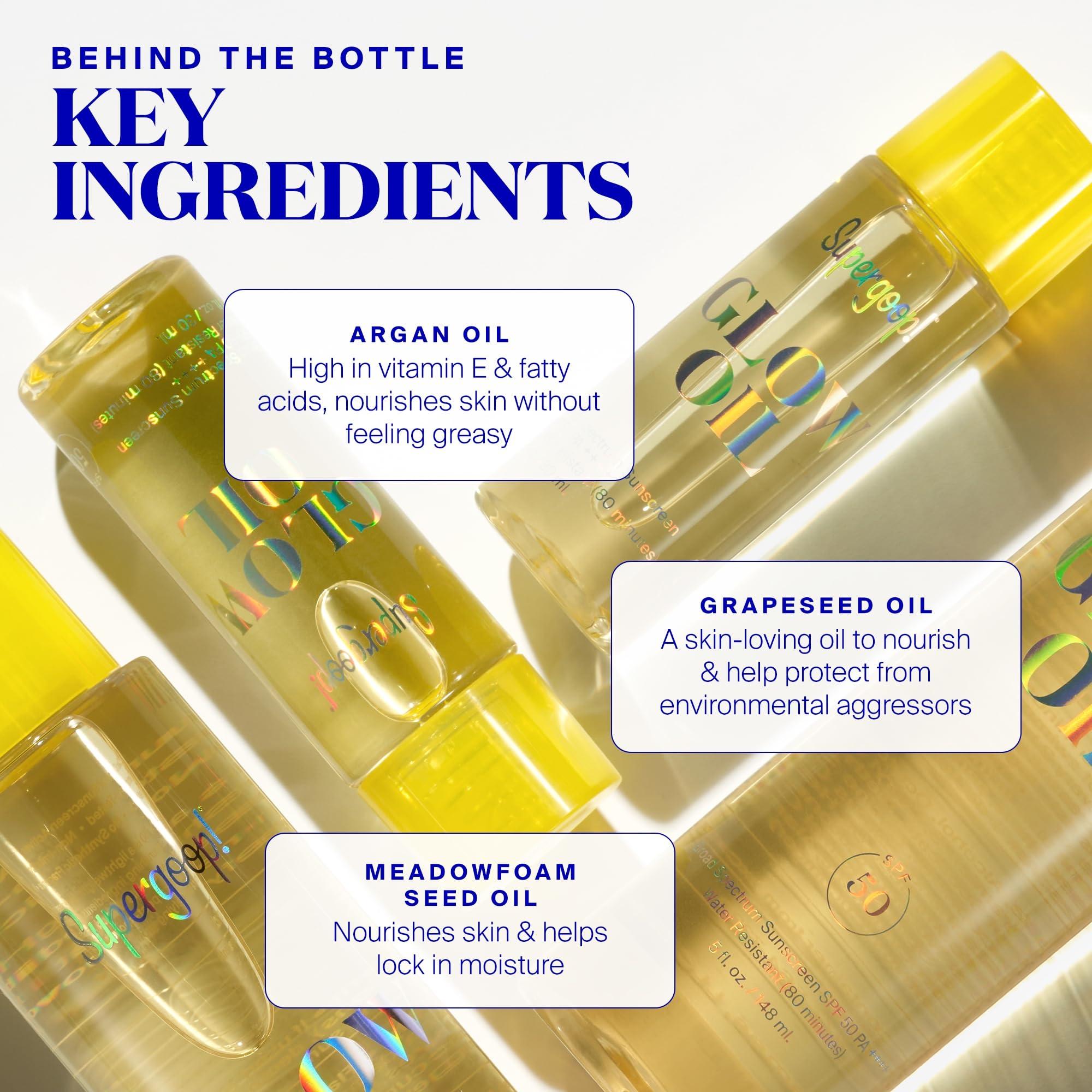 Supergoop! Supergoop! Glow Oil - 5 fl oz - SPF 50 PA++++ Vitamin E Body Oil + Broad Spectrum Sunscreen Protection - With Marigold, Meadowfoam & Grape Seed Extracts