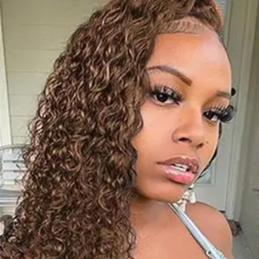 ten chopsticks ten chopsticks Chocolate Brown Curly Full Lace Wig Human Hair Wigs Deep Water Wig Full Lace Wig 150% Density Glueless Wig 100% Human Hair Wig Brazilian remy hair For Black Women