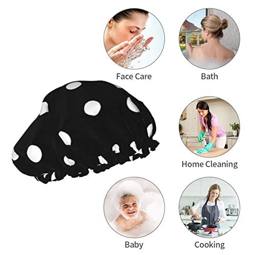 IDNUYIA White Dots Shower Cap For Women, Layers Bathing Shower Reusable Elastic Band Stretch Hem Hair Hat