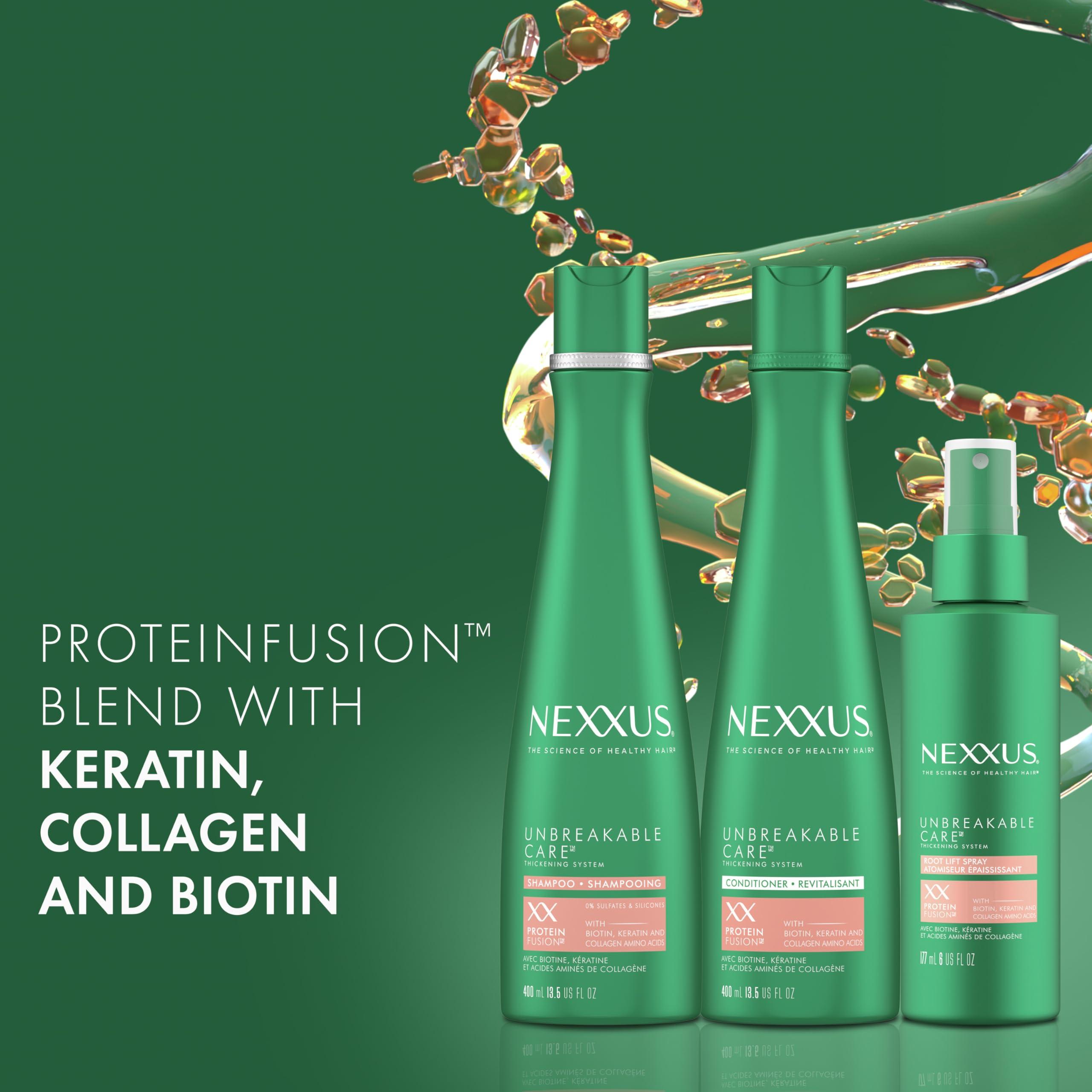 Nexxus Nexxus Unbreakable Care Shampoo Conditioner and Leave-In Spray 3 Pack For Fine and Thin Hair with Keratin Collagen Biotin 13.5 oz 6 oz