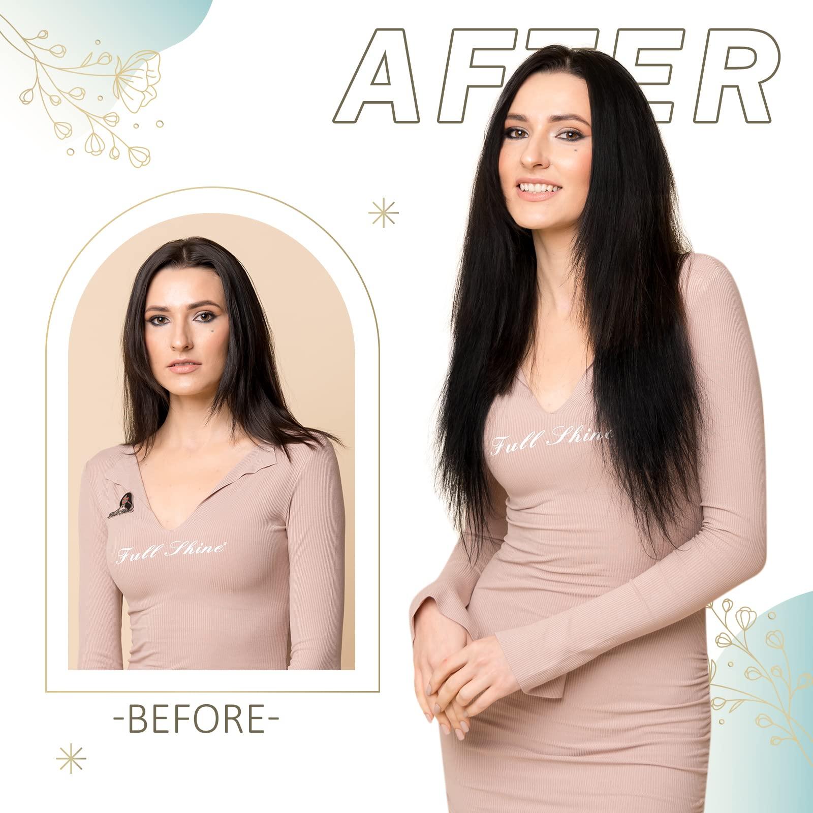 Full Shine Full Shine Black Weft Human Hair Extensions 22 Inch and Sew in Hair Extensions Real Human Hair Jet Black