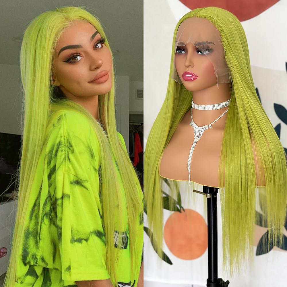 Itimay Itimay Green Hair Lace Front Wig Long Straight Wig Natural Hair Heat Resistant Fiber Hair Synthetic Lace Front Wigs for Fashion Women