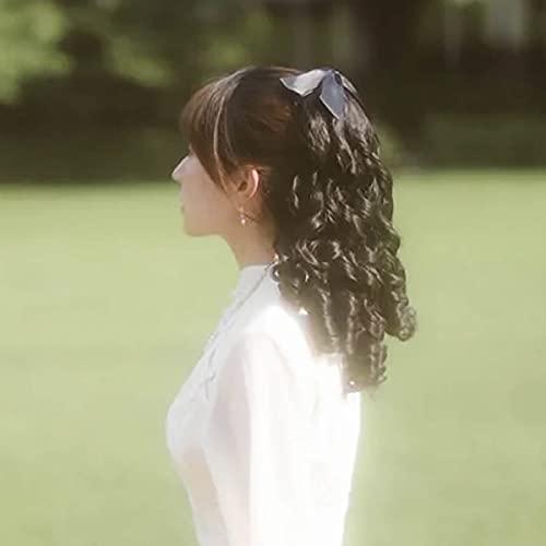 QYUU Regency Ringlet Ponytail Hairpiece with Bow Spiral Curl Synthetic Half Wig Historical Colonial Lady Costume Wig (Dark Brown)