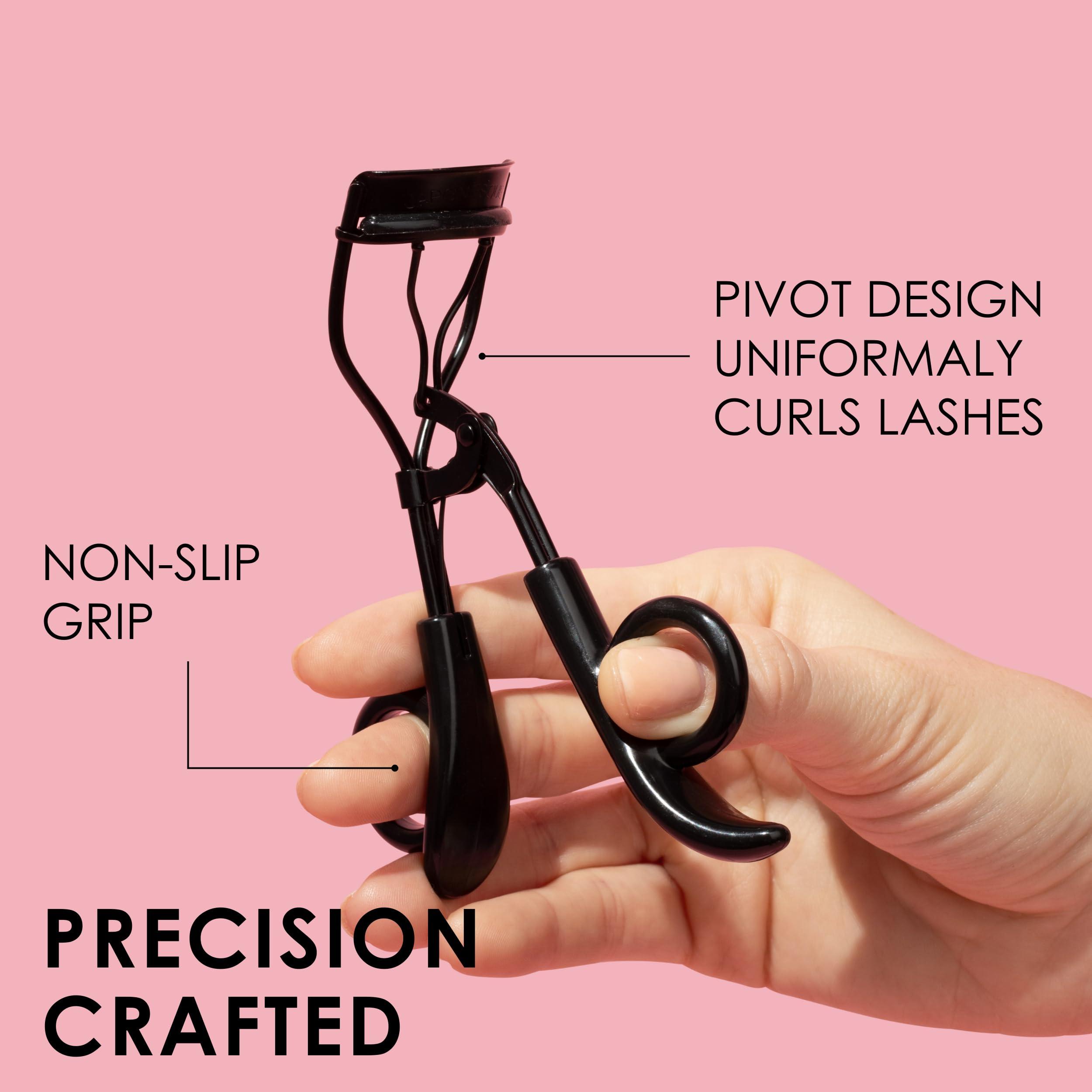 JAPONESQUE JAPONESQUE Pro Performance Lash Curler with Natural Arch for Sweeping Volume on Natural or False Lashes, Holds Curl for up to 8 Hours, Includes 1 Refill Pad