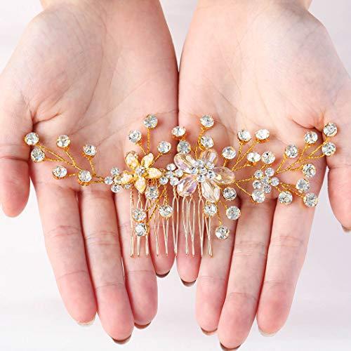Barode Barode Bridal Wedding Hair Comb Gold Rhinestone Side Combs Crystal Bride Flower Hair Accessories for Women and Girls