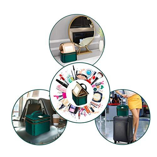 Eudora Eudora Double Layer Travel Makeup Bag, Green Nylon Satin Makeup Bag Organizer with Portable Mirror and Brushes holders, Large Cosmetics bag for Women (Green)