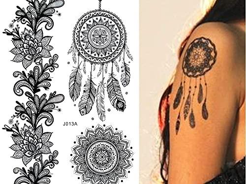 Dr.Pedi Temporary Tattoos for Women 6 Pack Henna Tattoo Stickers for Adults Women & Girls Metallic Black Lace Body Art Large Big Arm