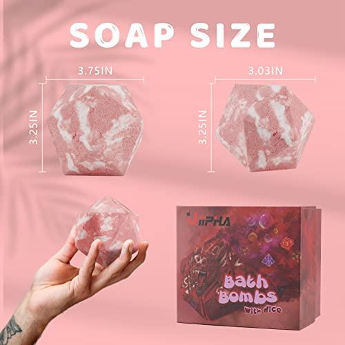 VIIPHA Huge D20 Bath Bombs with Full Surprise Set of Polyhedral Dice Inside, D&D Inspired Dragon Blood Bath Bomb 11oz with Gift Box - Perfect for Dungeon Master, Player and Tabletop RPG Nerd