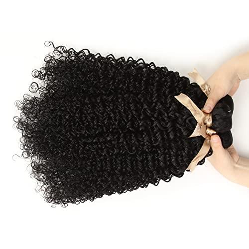 QUEEN VIRGIN REMY Curly Wave Bundles Human Hair Bundles 100% Unprocessed Brazilian Virgin Remy Hair 1 Bundles 20 inch Deep Curly Bundles Hair Extensions Natural Color