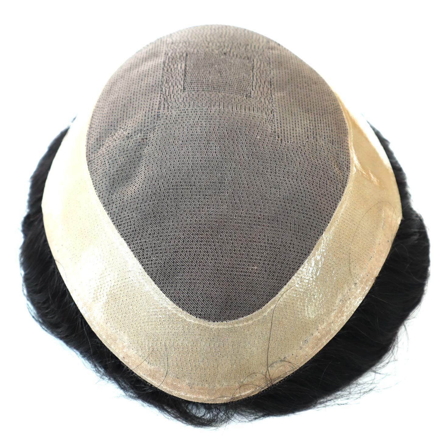 Hair Nature Mens Toupee, Mens Human Hair, Human Hair Replacement System, Fine Mono Hair System for Men Hair Piece 5x8#1B