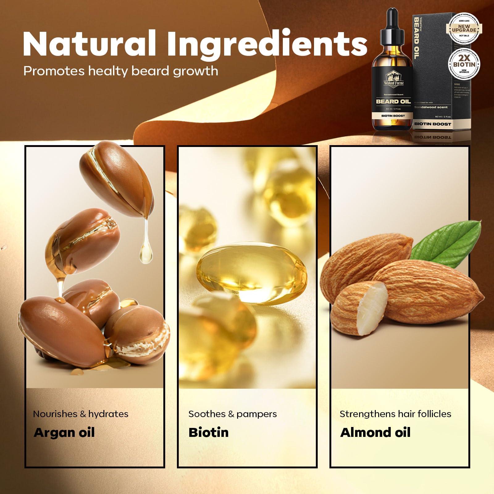 Waking Forest Waking Forest Beard Growth Oil with Biotin Bundle with Beard Oil Sandalwood