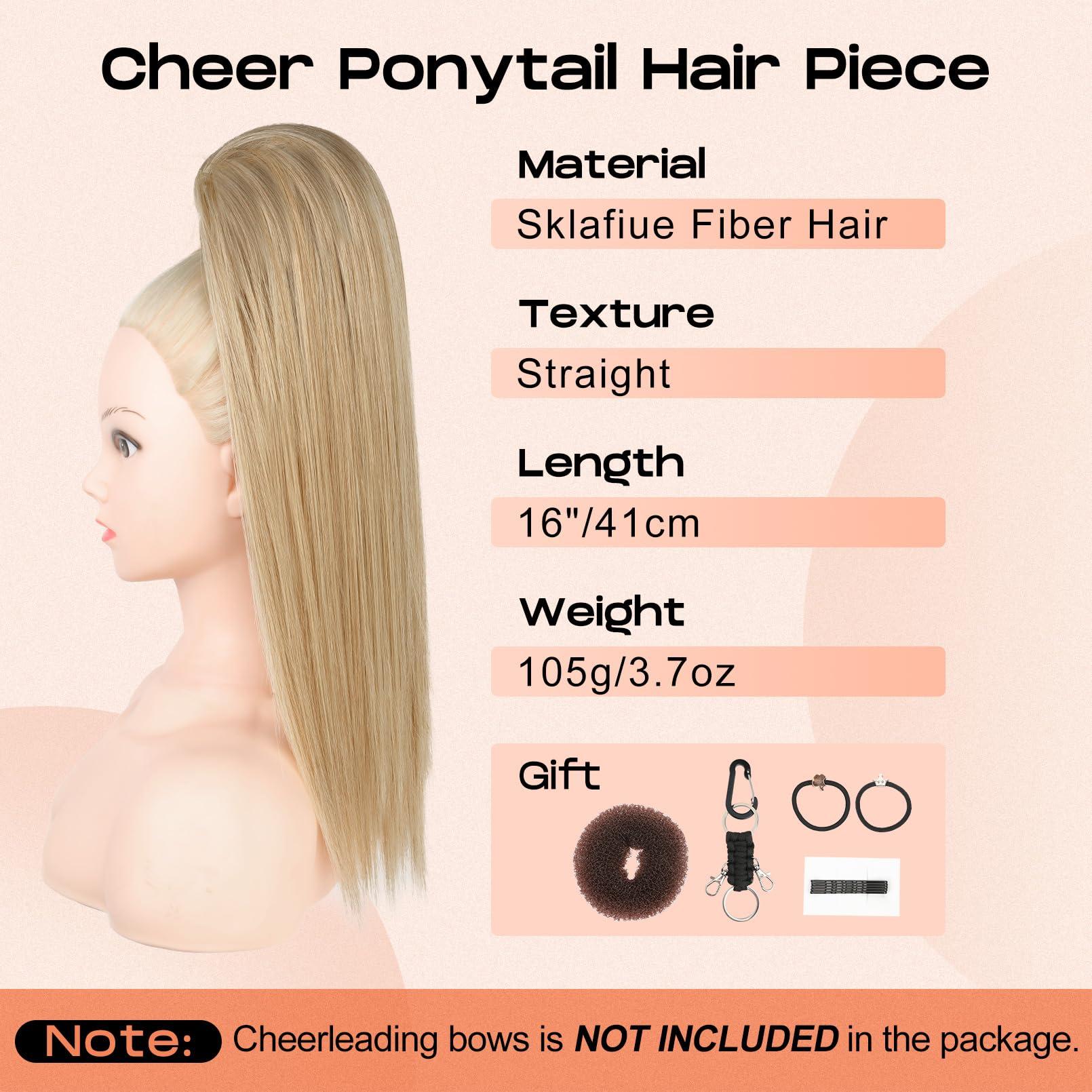 SEIKEA SEIKEA Cheer Ponytail Hair Piece, 16\" Straight Cheerleader Hairpiece Ponytail Extension for Cheerleader Competition, Dance, Medium Blonde