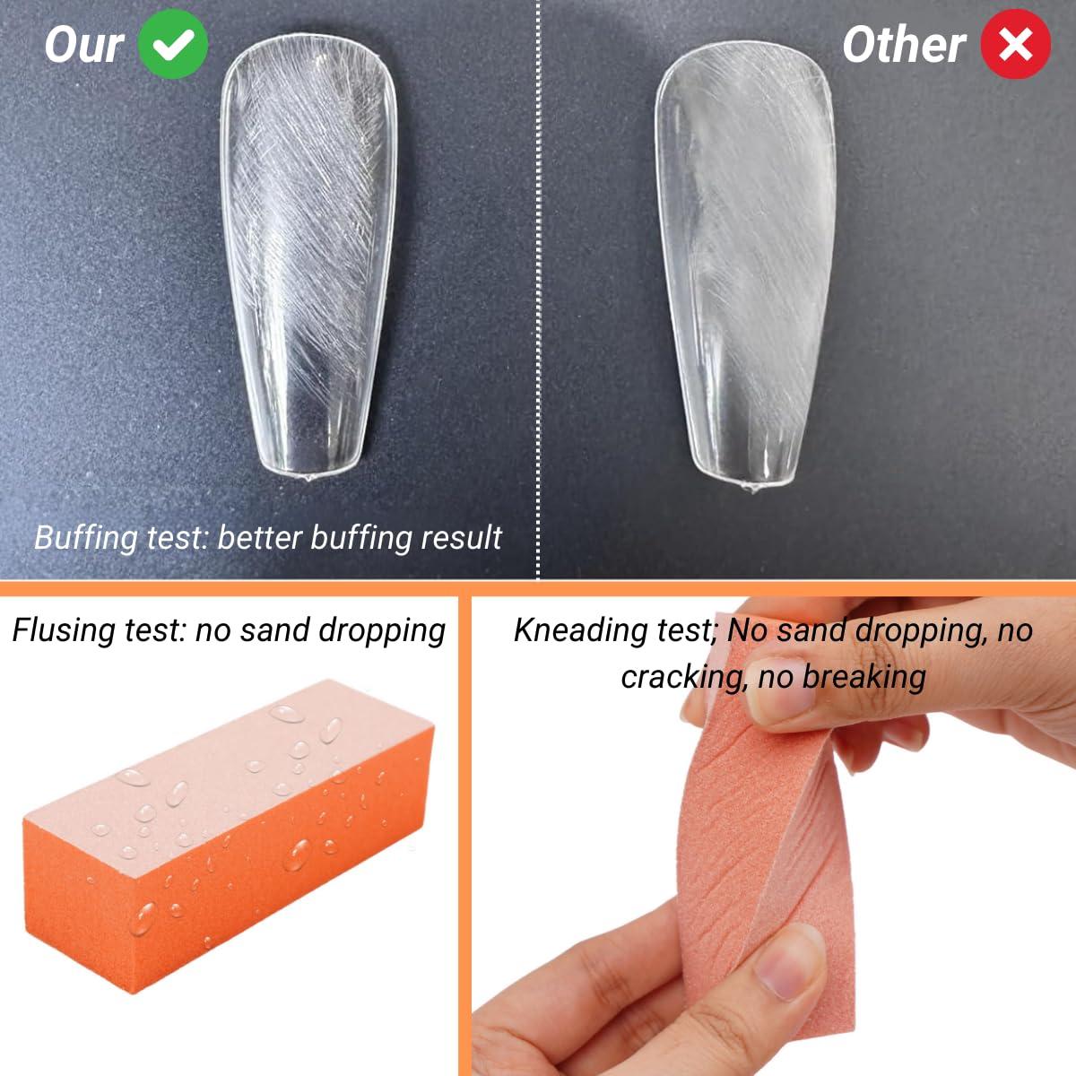 TP PLASTIC TP Plastic 3-Way Nail Buffer Block 80/80/100 Grit Orange Buffing Block for Acrylic, Gel, and Natural Nails Manicure & Pedicure Tool Set (5 Pieces, 3.5\" Long)