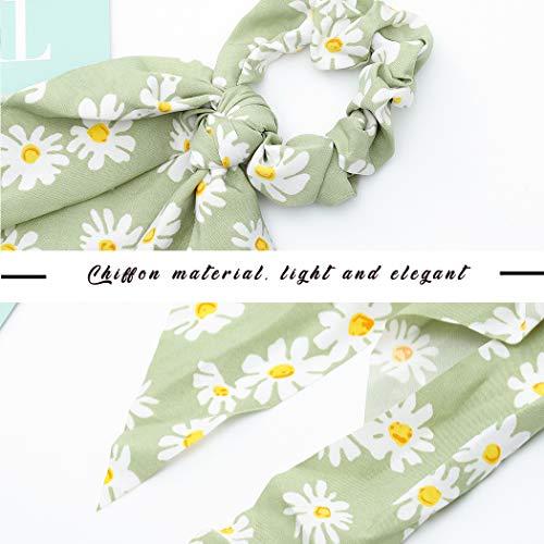 Blufly Blufly Ribbon Hair Scrunchies Printed Flower Boho Long Headband Ponytail Holders Floral Scarf Scrunchy Head Tie for Women and Girls (Pack of 5) (D)