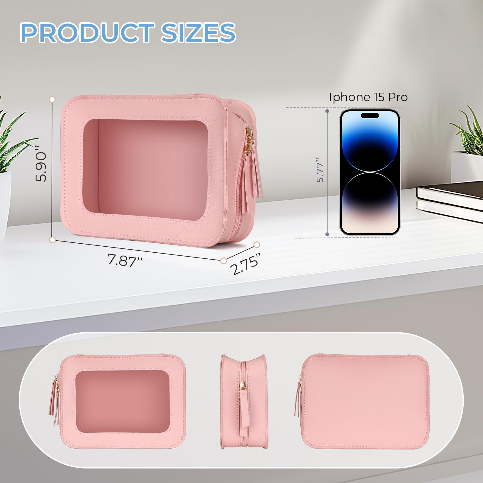 Aintmax Aintmax Clear Makeup Bags TSA Approved Toiletry Bag Waterproof Transparent Cosmetic Organizer Car Travel Leather Pouch for Women(Pink-M)