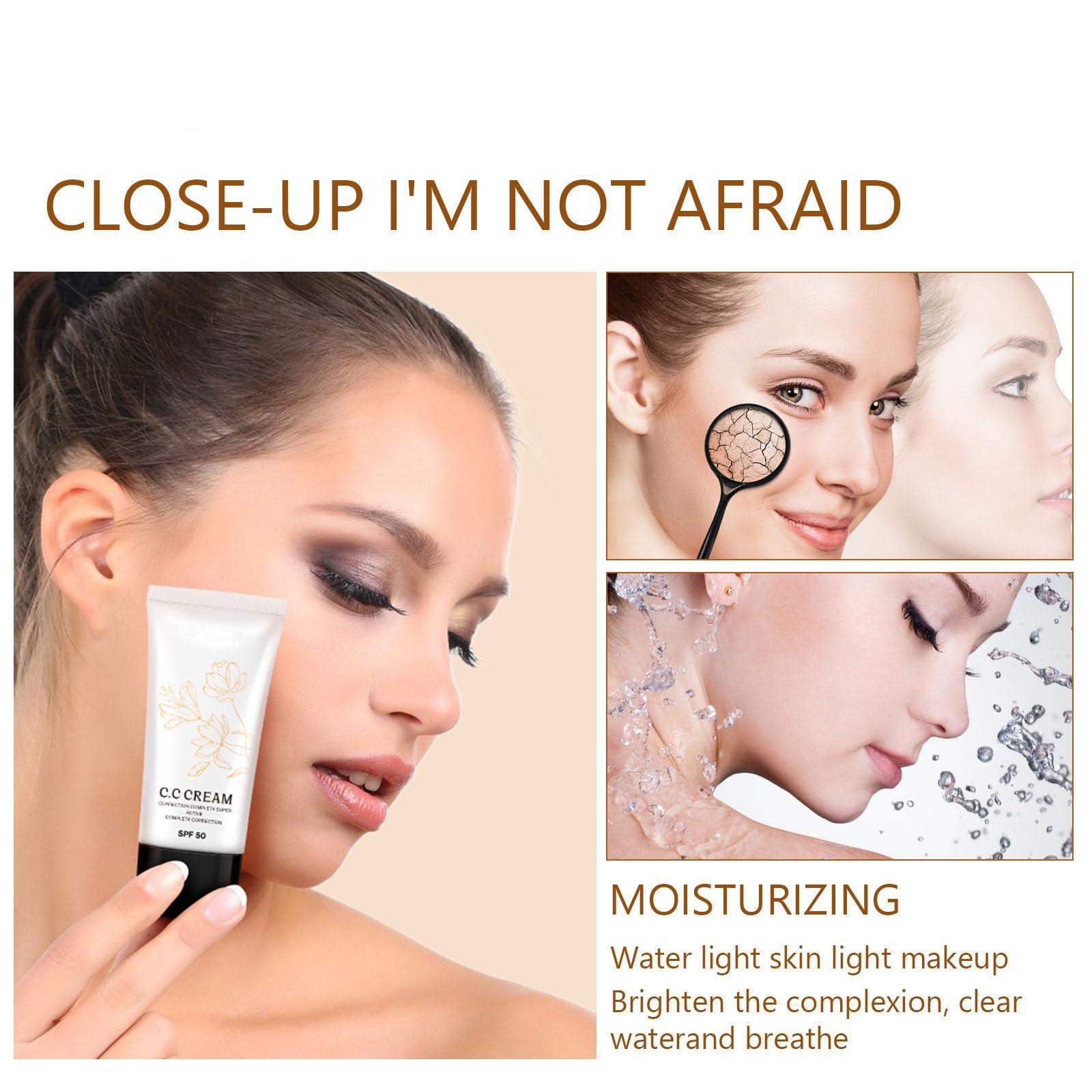 Korean Cc Cream Korean Cc Cream Self Adjusting for Mature Skin, Cc Cream Tinted Moisturizer with Spf 50 Full Coverage, Organic Cc Cream Sunscreen Foundation and Concealer for Face and Body Color Correcting (2PCS)