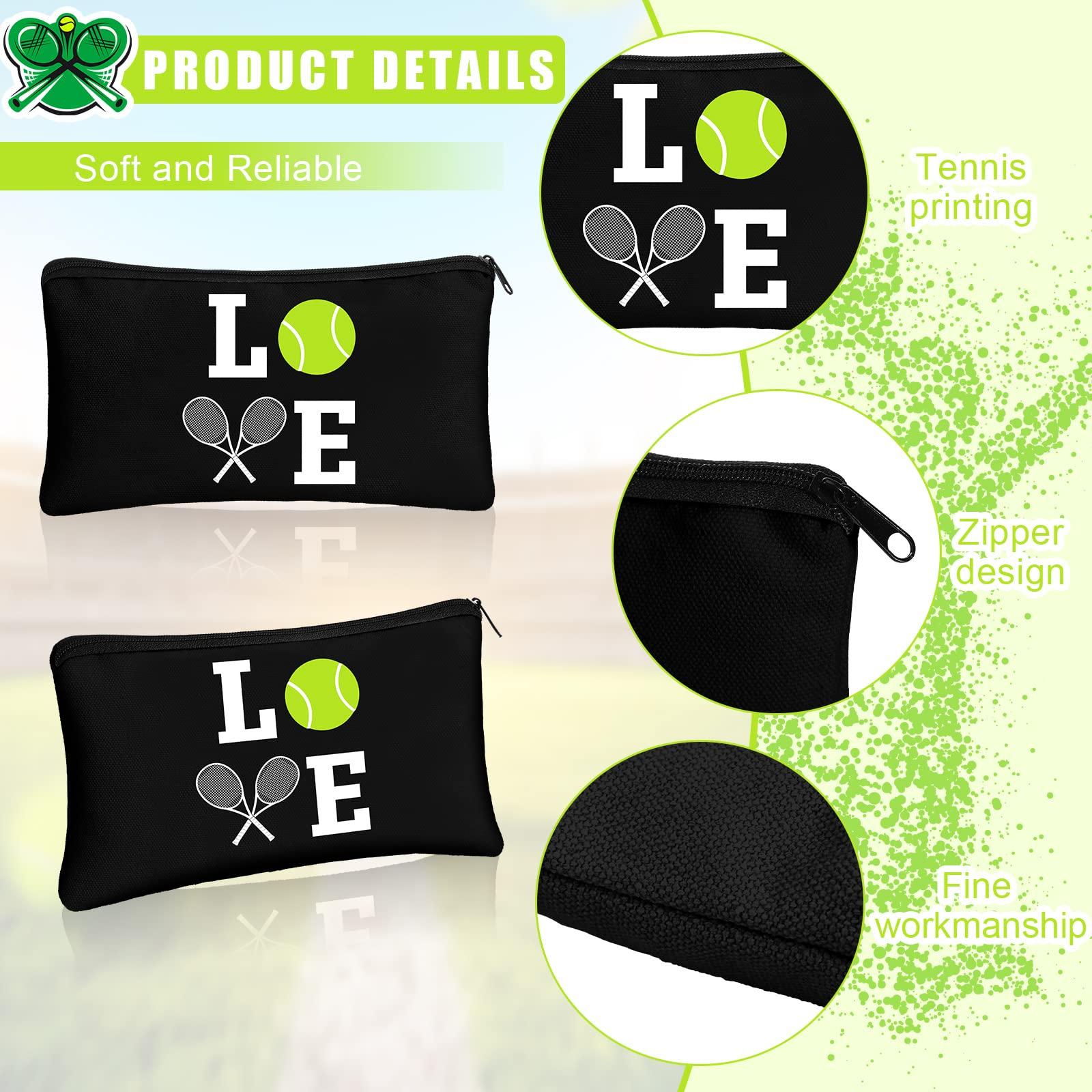 Moukeren 12 Pieces Tennis Makeup Bag Cosmetic Bag with Words Tennis Travel Storage Bags Portable Storage Case Toiletry Bag Accessories with Zippers for Tennis Players Teams Women Girls (Black)