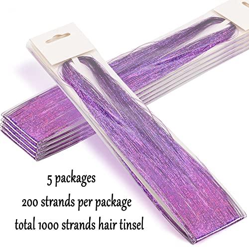 NIACONN 1000 Strands Purple Hair Tinsel - 47Inch Heat Resistant Fairy Hair Glitter Tinsel Hair Extensions