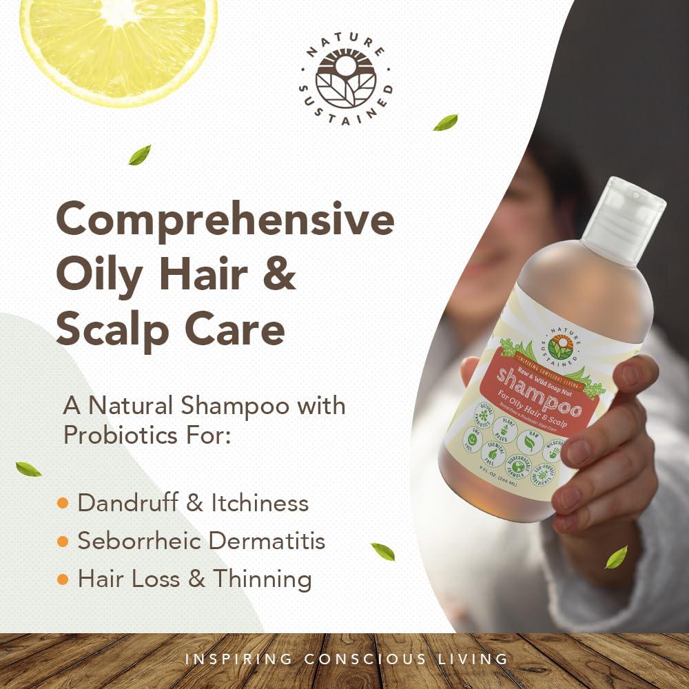 Nature Sustained Natural Shampoo for Oily Hair & Scalp - Organic, Raw & Wildcrafted with Probiotics, Hypoallergenic & Sulfate Free Herbal Shampoo for Oil Control, Dandruff, Seborrheic Dermatitis - 9 Oz, Original