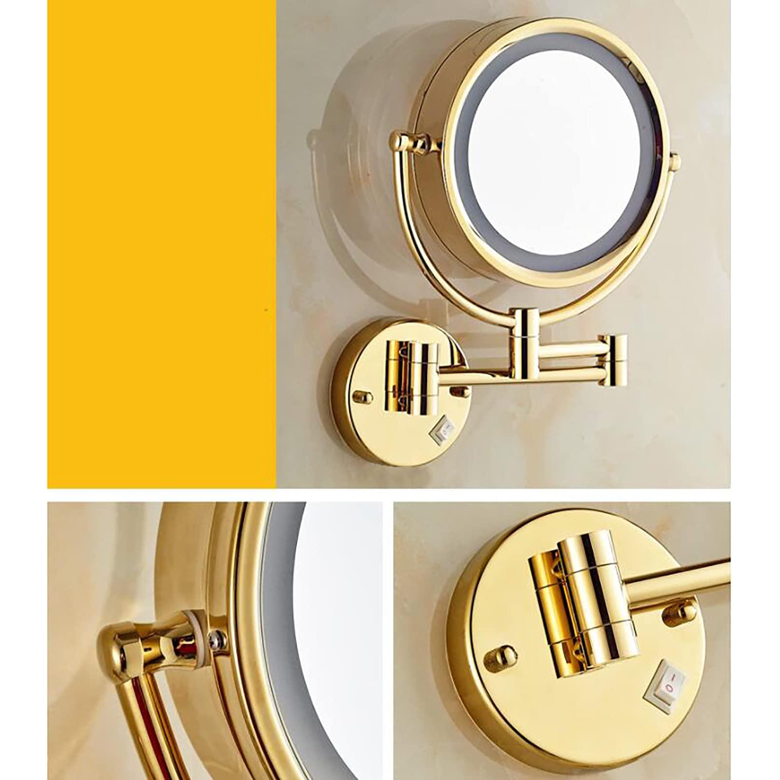 SHAWLA Makeup Mirror, LED Wall Mount Makeup Mirror with 7X Magnification, 8.5inch Double Sided 360 Swivel Vanity Mirror Plug Powered for Bedroom or Bathroom,Green Bronze