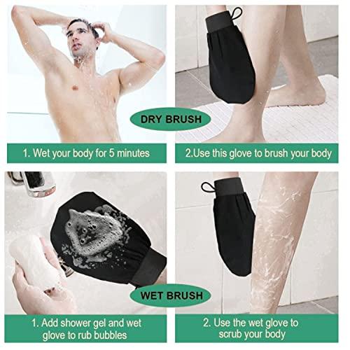FCLEIH 2Pcs Deep Exfoliating Mitts Microdermabrasion at Home, Exfoliating Gloves Visibly Lift Away Dead Skin, Part of the Best Body Care Kit for Women & Men Exfoliator Tool(Black)