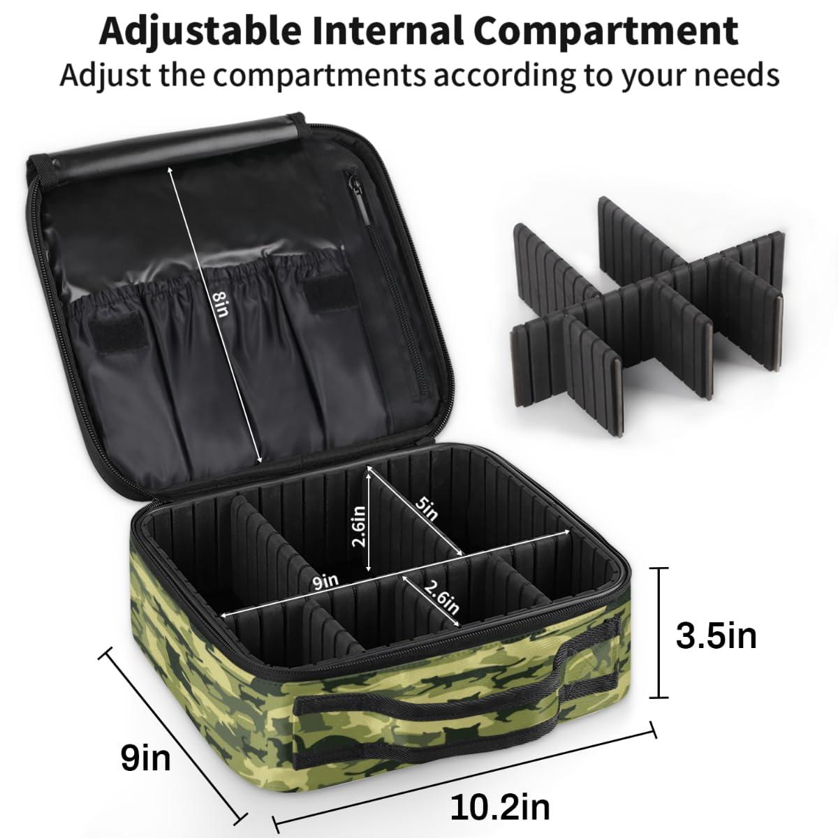 QsirBC QsirBC Makeup Train Case with Adjustable Dividers, Portable Make Up Bag for Women, Toiletry Bag for Men with Waterproof Brush Cover, Cat Camouflage Travel Makeup Organizer Makeup Box