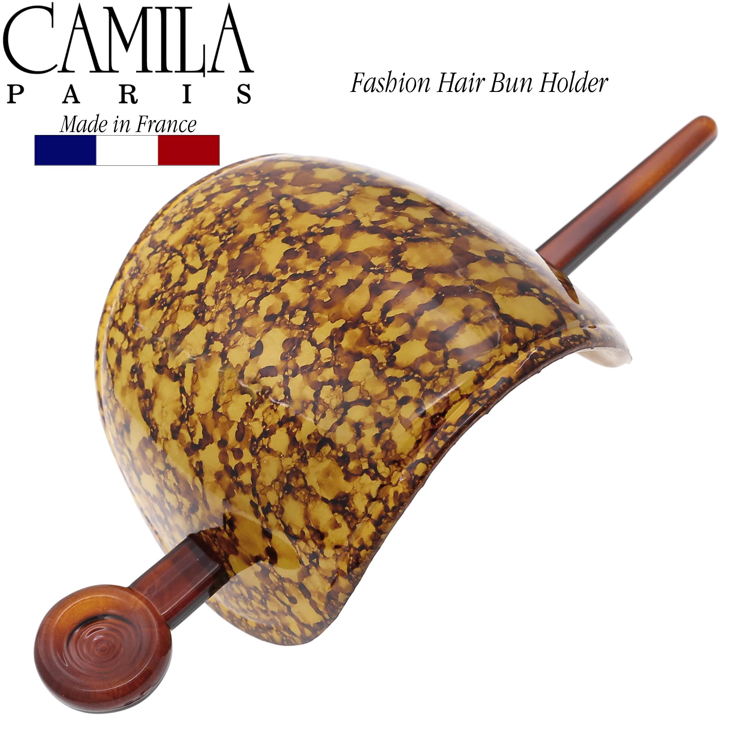 Camila Camila Paris CP3340 French Hair Barrette with Stick, Hair Ponytail Holders, Amber, Slide Hair Pins for Buns Chignon, Strong Hold Hair Bun Clip, No Slip Hair Accessories for Women, Made in France