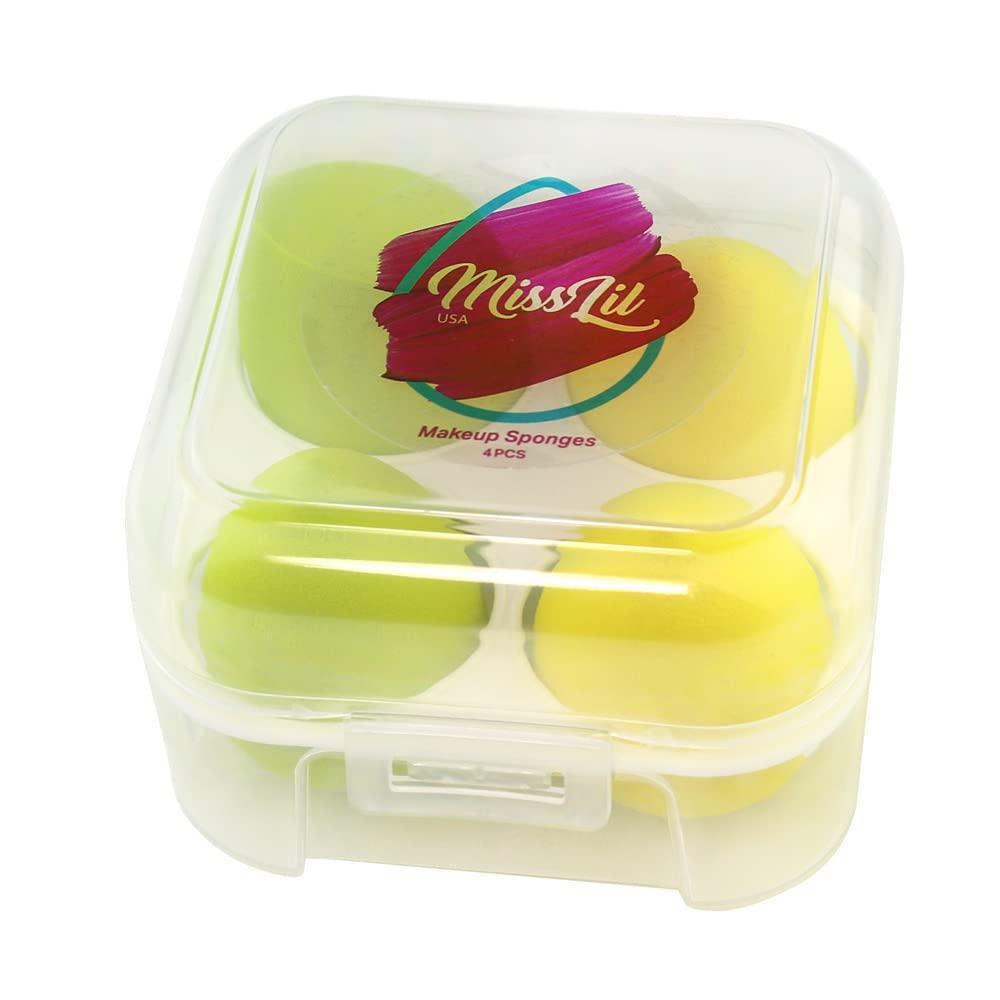 Miss Lil USA Miss Lil USA Makeup Sponge Blender Multicolor Set - Non Latex, Soft, Professional Beauty Sponge Foundation Blending Blender with Egg Case, Flawless for Cream, Powder and Liquid (4PCS, Yellow, Lime)