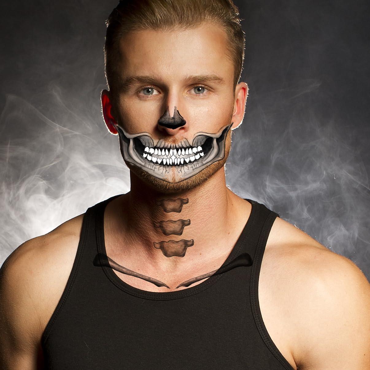 LEOARS Classic Skull Temporary Face Tattoo Halloween Costume for Men and Women