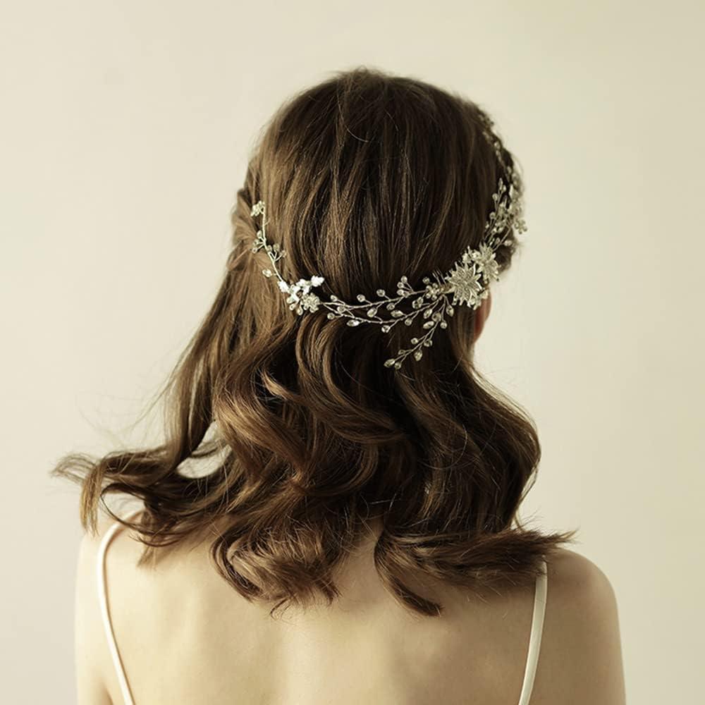 Asphire Asphire Handmade Bridal Crystal Floral Headband with Comb Rhinestone Flower Hair Band Elegant Women's up-do Hair Piece Bridesmaid Headpiece for Wedding, Gold