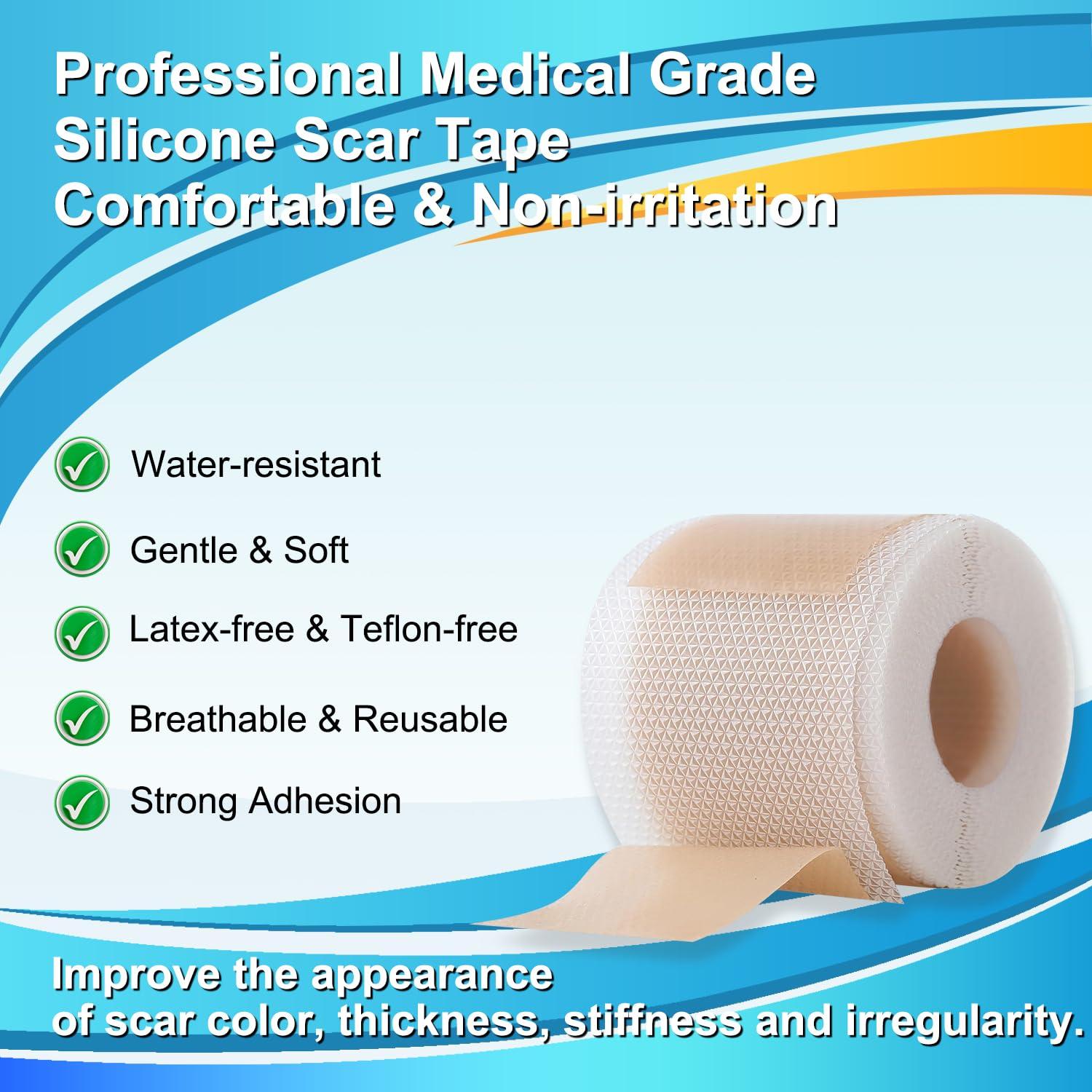 Hysimedy Medical Grade Silicone Scar Tape for Surgical Scars (1.6\" x 120\" - 3M) Professional Silicone Scar Sheets Scar Treatment for Face Wrinkles, C Section Recovery, Keloid Bump Removal Silicone Scar Patches