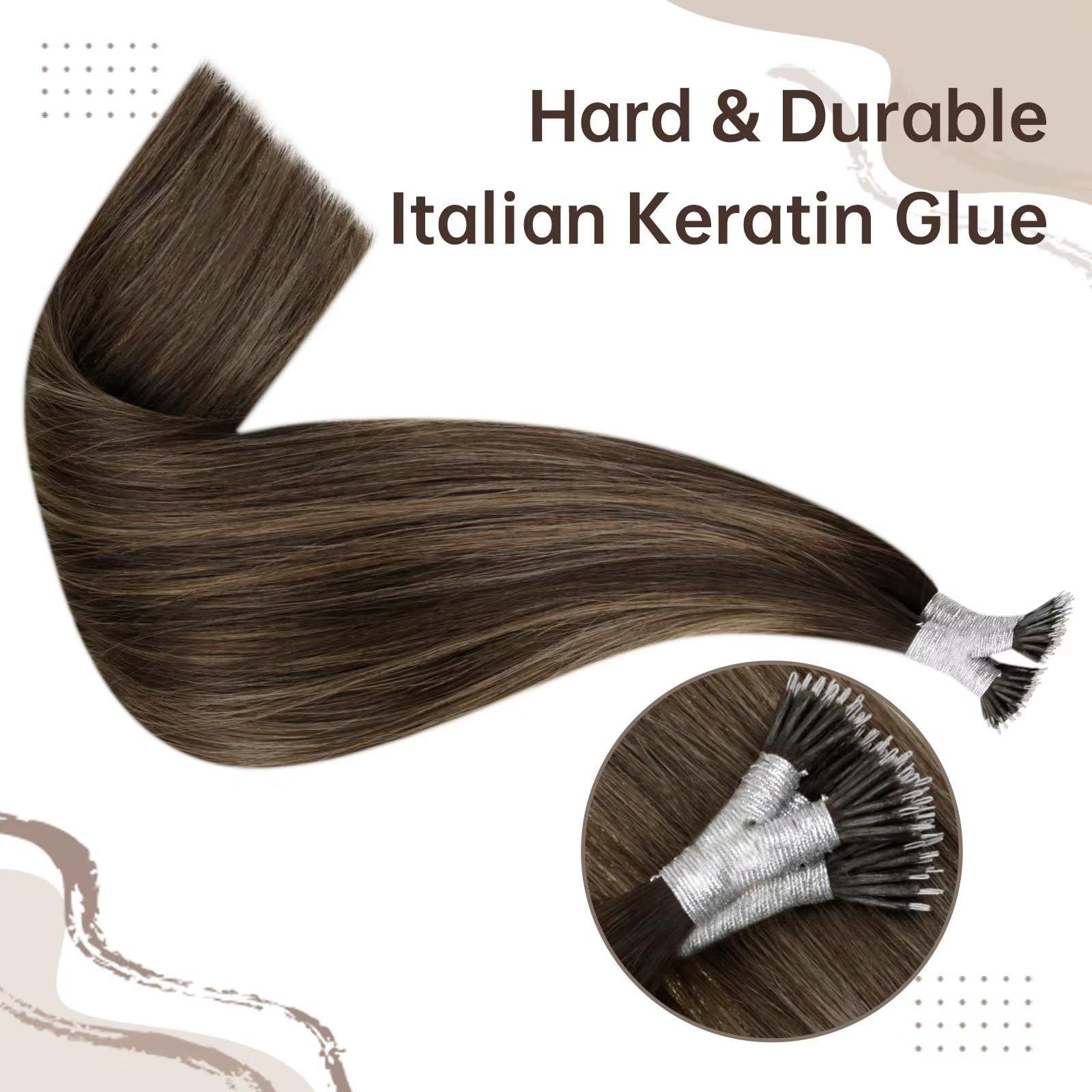 Easyouth Easyouth 18 Inch Nano Hair Extensions Brown Human Hair Balayage Hair Nano Tip Extensions Brown Ombre Nano Beads Hair Extensions Human Hair 50s/50g