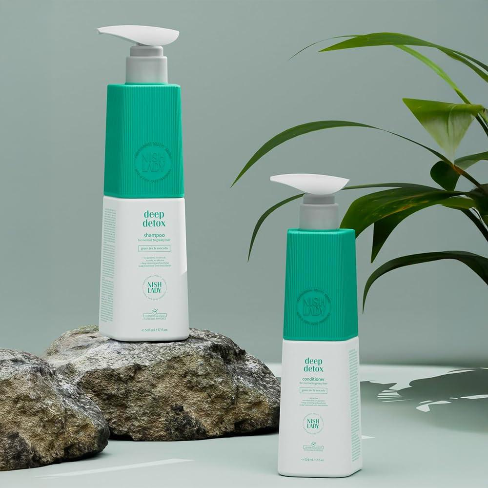 Nishlady Nishlady Deep Detox Clarifying Shampoo for Normal to Greasy Hair, 503 ml | Green Tea & Avocada Extracts (Conditioner)