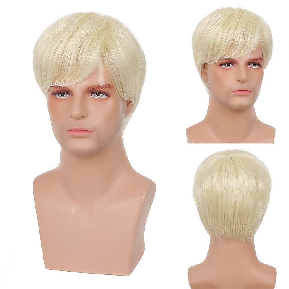 RicHyun RicHyun Mens Short Blonde Wig Natural Blonde Synthetic Hair Replacement Wig for Men Guys Short Blonde Cosplay Halloween Costume Party Wig (Light Blonde)