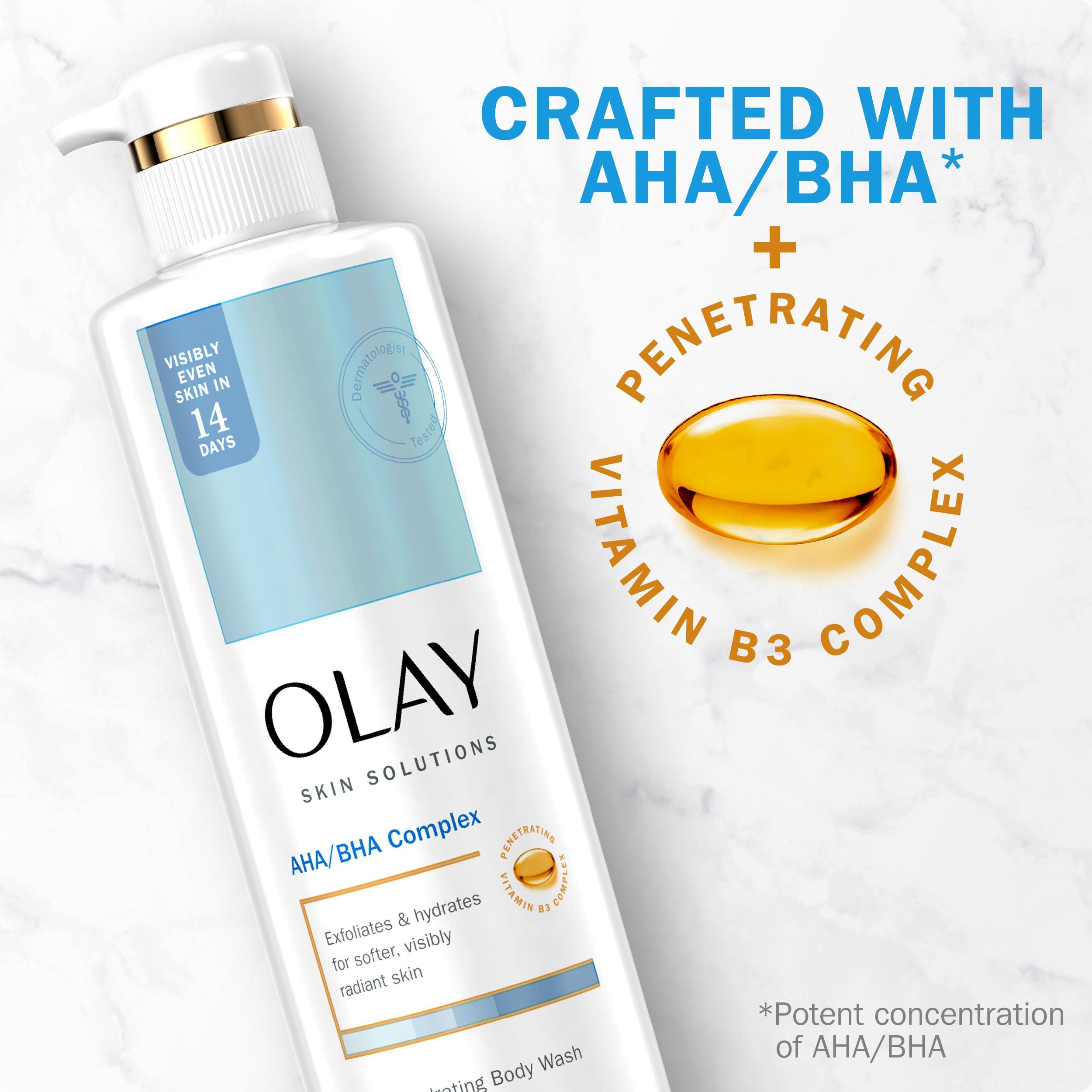 Olay Olay Skin Solutions Hydrating Body Wash for Women with AHA/BHA Complex, 17.9 fl oz (Pack of 4)