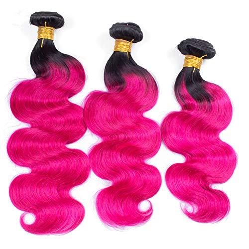 Tony beauty hair Tony Beauty Hair Peruvian Hot Pink Ombre Human Hair Body Wave Bundles Dark Roots #1B/Hot Pink Ombre Wavy Human Hair Weave Wefts Pink Ombre Hair Extensions 3/4 Bundles Lot (28 28 28)