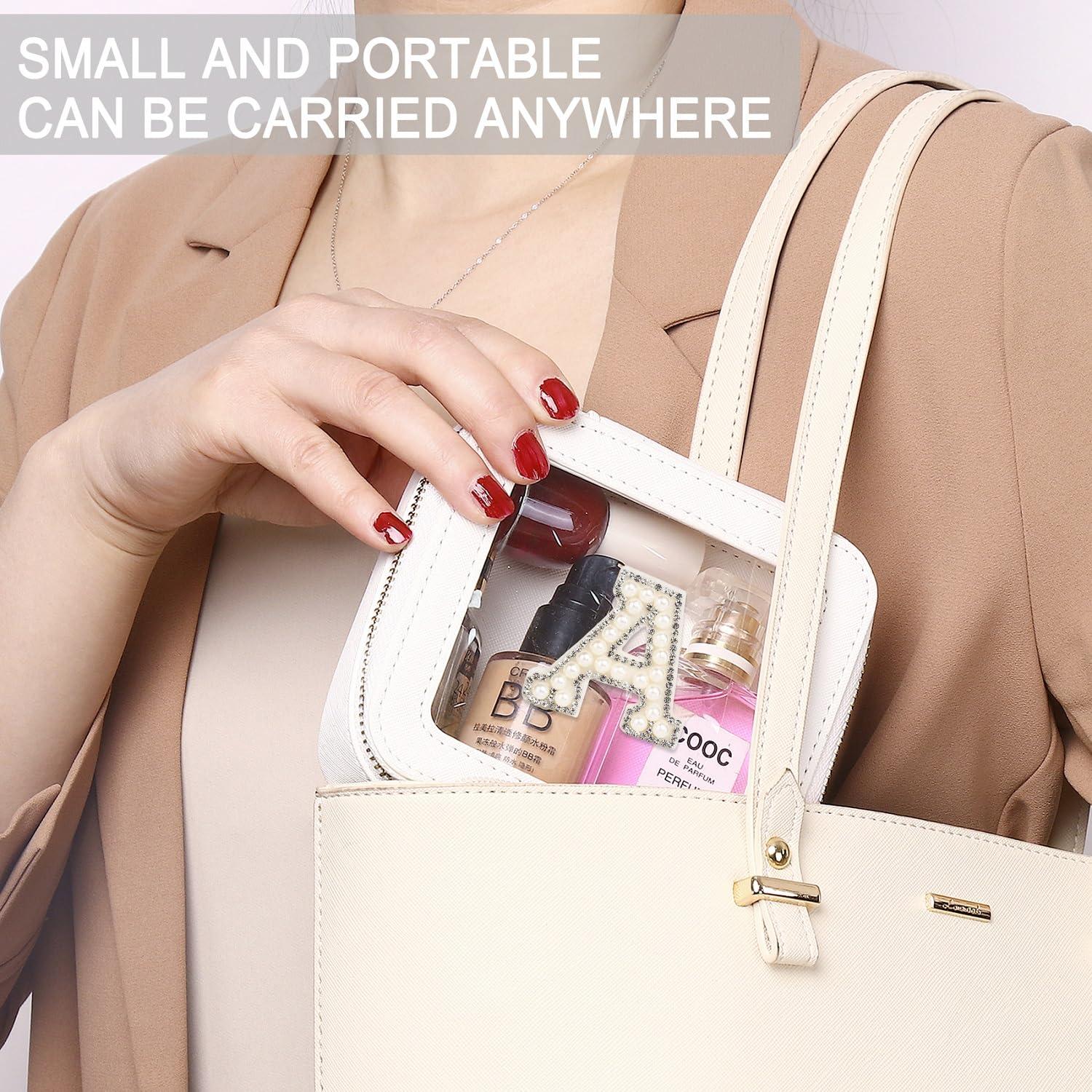 Pinkmik Pinkmik Clear Mini Makeup Bag Personalized Initial Cosmetic Bag Small Makeup Case & Toiletry Bag Birthday Gift for Women (W, Mini/White)