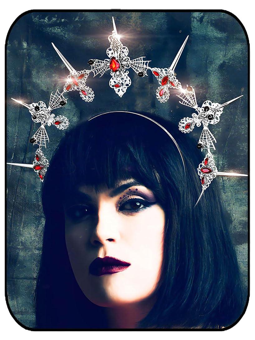 Formery Formery Spiked Halo Crown Silver Rhinestones Spider Halo Headpiece Halloween Festival Photo-shoot Crow Cross Halo Headband for Women and Girls