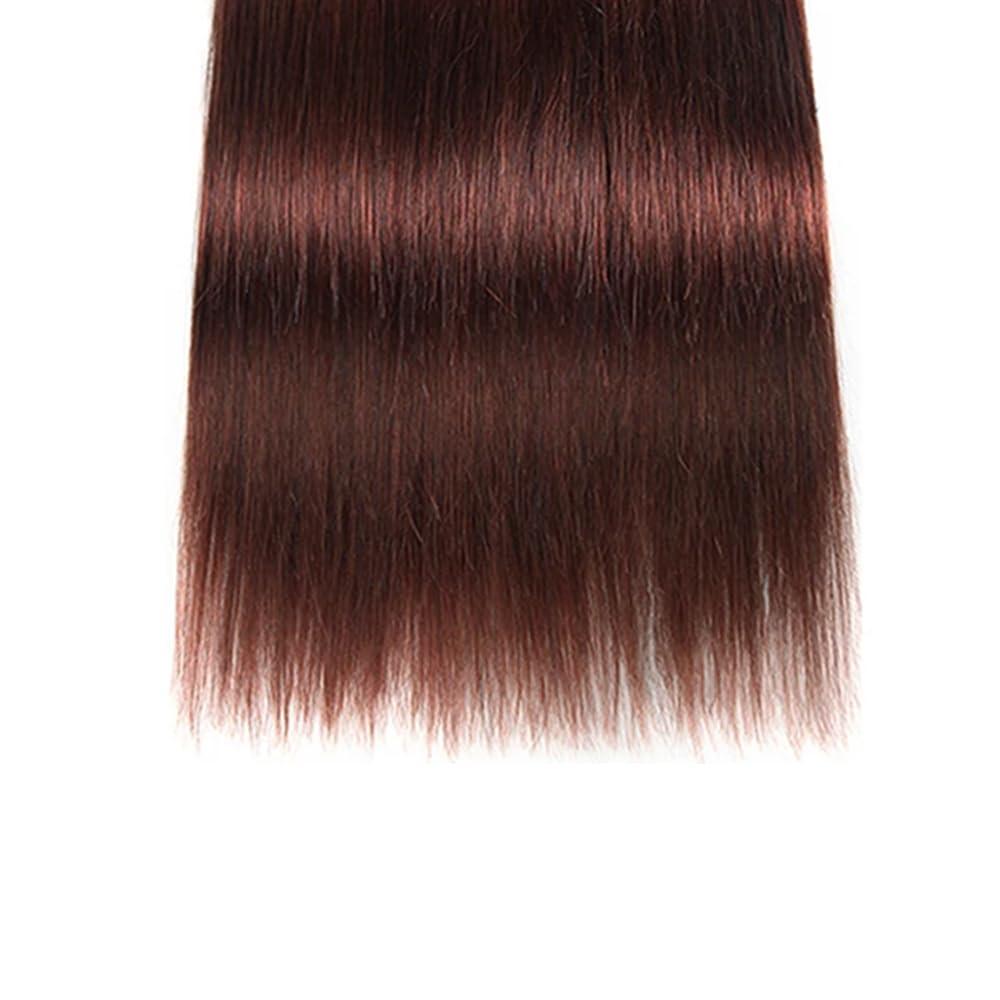 Lukcttr Lukcttr Copper Brown Human Hair Bundles - Brazilian Reddish Brown Straight #33 - 16 Inch Auburn Straight