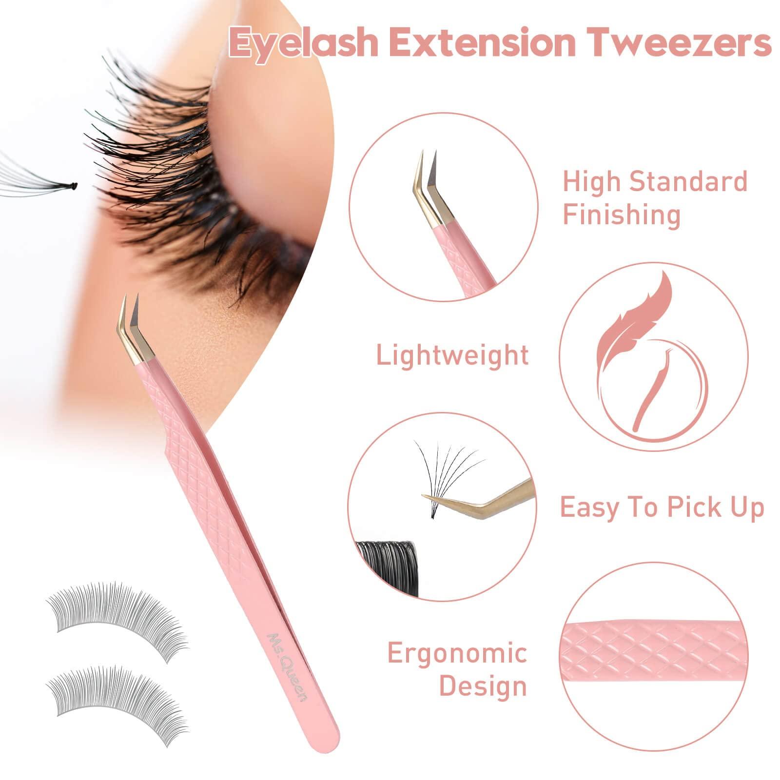 Ms.Queen Ms.Queen 45 Degree Tweezers for Lash Extensions,Precision Fiber Tip Eyelash Tweezers for Volume Eyelash Extensions