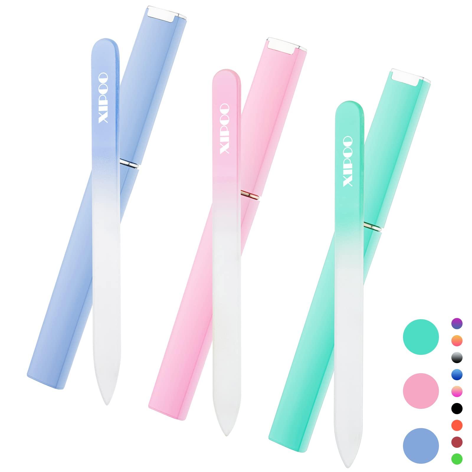 XIPOO Glass Nail File 3 Pack, Nail File, Glass Nail File with Case for Natural Nails with Double Sided 240 Grit, Professional Czech Glass File Stocking Stuffers for Women and Girls, by XIPOO