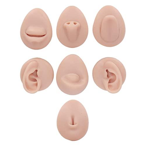 Dioche Soft Silicone Flexible Model Body Part Displays Set, Body Piercing Practice Model Simulation Ear Eye Nose Mouth Tongue and Belly Button Model for Novice Piercer (Medium Fleshcolor)