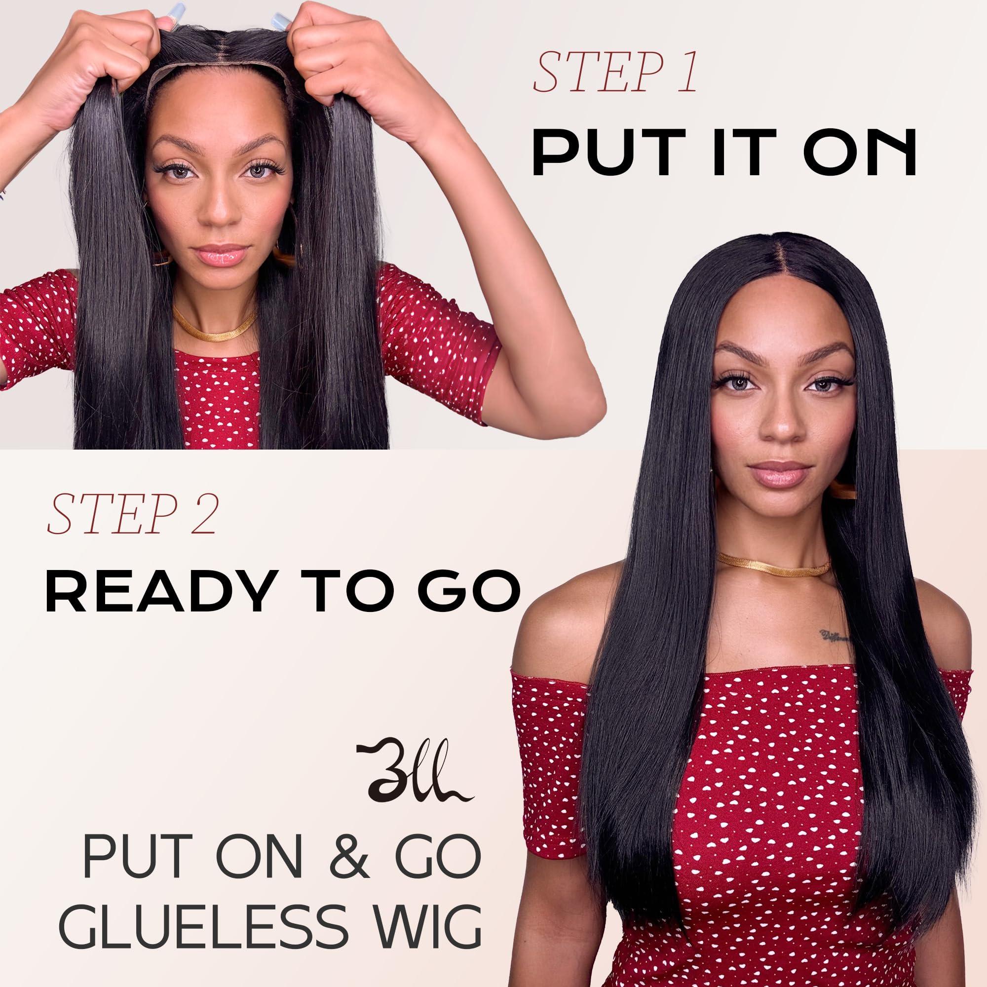 BLL BLL Pink Lace Front Wig, Synthetic Glueless Pre Plucked Pre Cut 6x4.5 Lace Easy to Wear Put on and Go 26inch Straight Wigs for Women Beginner Friendly Suitable For Daily Party Wear