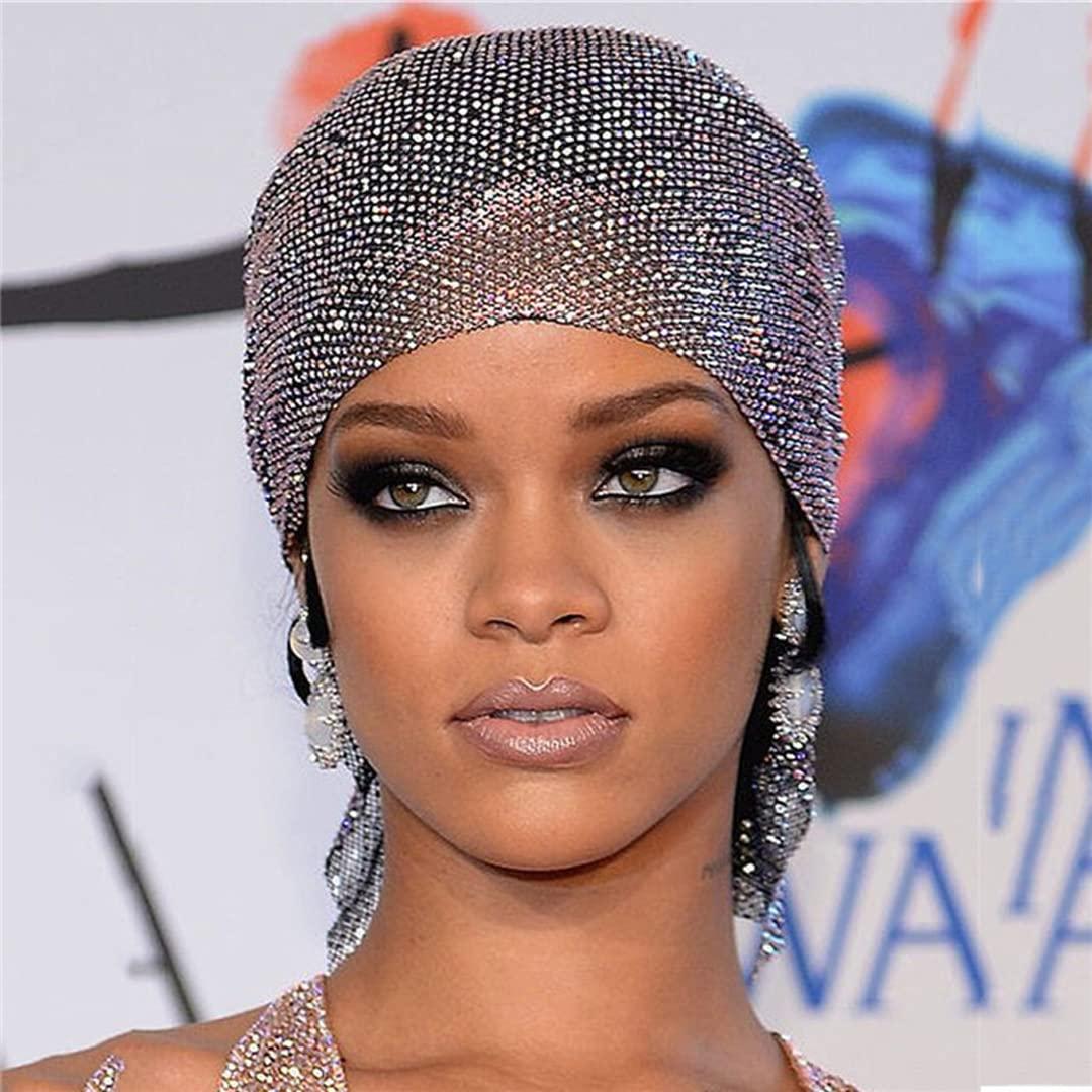 Tsangbaby Trendy Mesh Rhinestone Head Wraps Sparkle Women Crystal Headscarfs Sexy Party Turban for Rave Party Bar Nightclub White