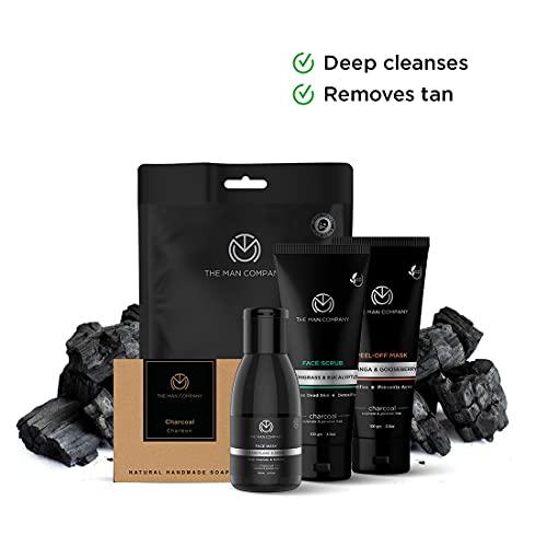 The Man Company The Man Company De Tan Charcoal Facial Kit for Men with Face Wash, Face Scrub, Peel Off Mask, Sheet Mask, Soap for Whitehead & Blackhead Removal, Deep Skin Cleansing & Oil Control | Best Gift Set