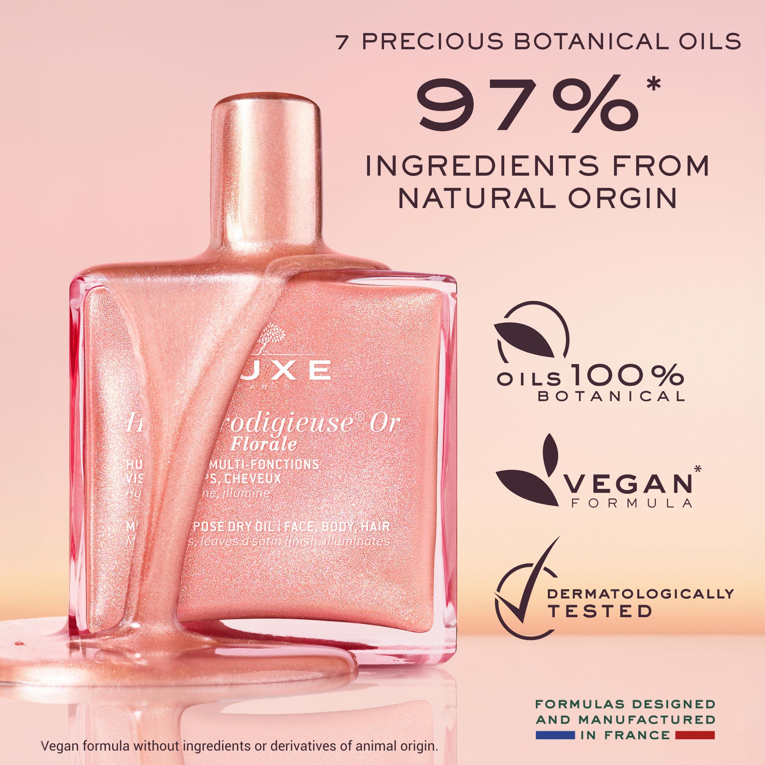 Nuxe Nuxe Huile Prodigieuse Floral Shimmering Multi Purpose Dry Oil for Face, Body & Hair. Luxurious Rose Gold Glow and Deep Hydration, 1.6 fl.oz.