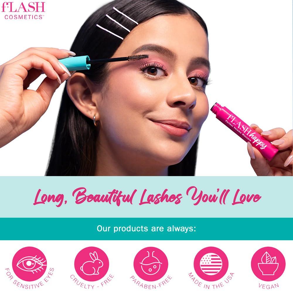 FLASHSERUM fLASH Happy Perfect Volume Mascara with Tapered Brush for Lengthened, Defined, Volumious Lashes - All Day Wear, Smudge Proof, Soft Touch, Super-Black