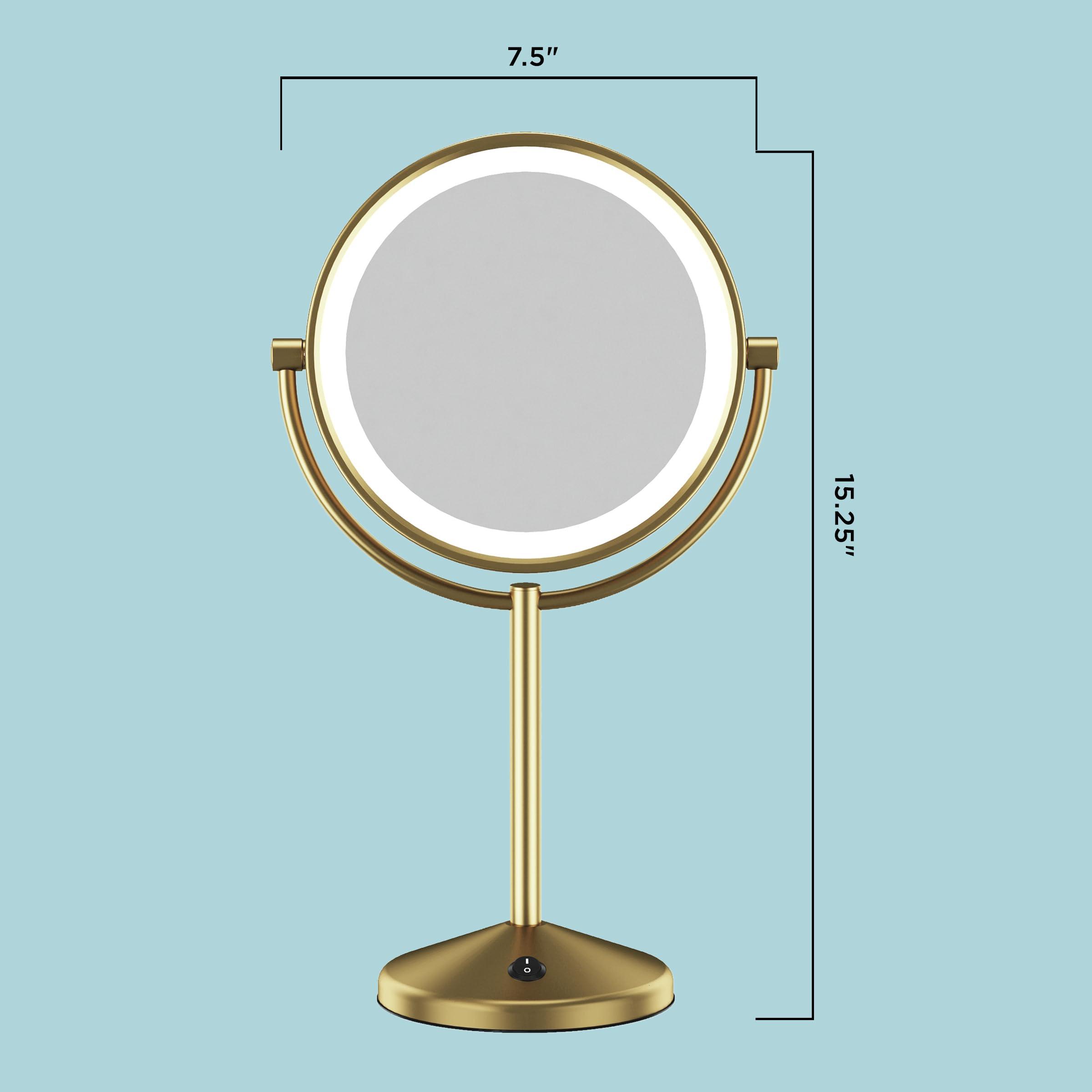 Conair Conair Lighted Makeup Mirror, LED Vanity Mirror, 1X/10X Magnifying Mirror, Double Sided, Battery Operated in Brushed Brass