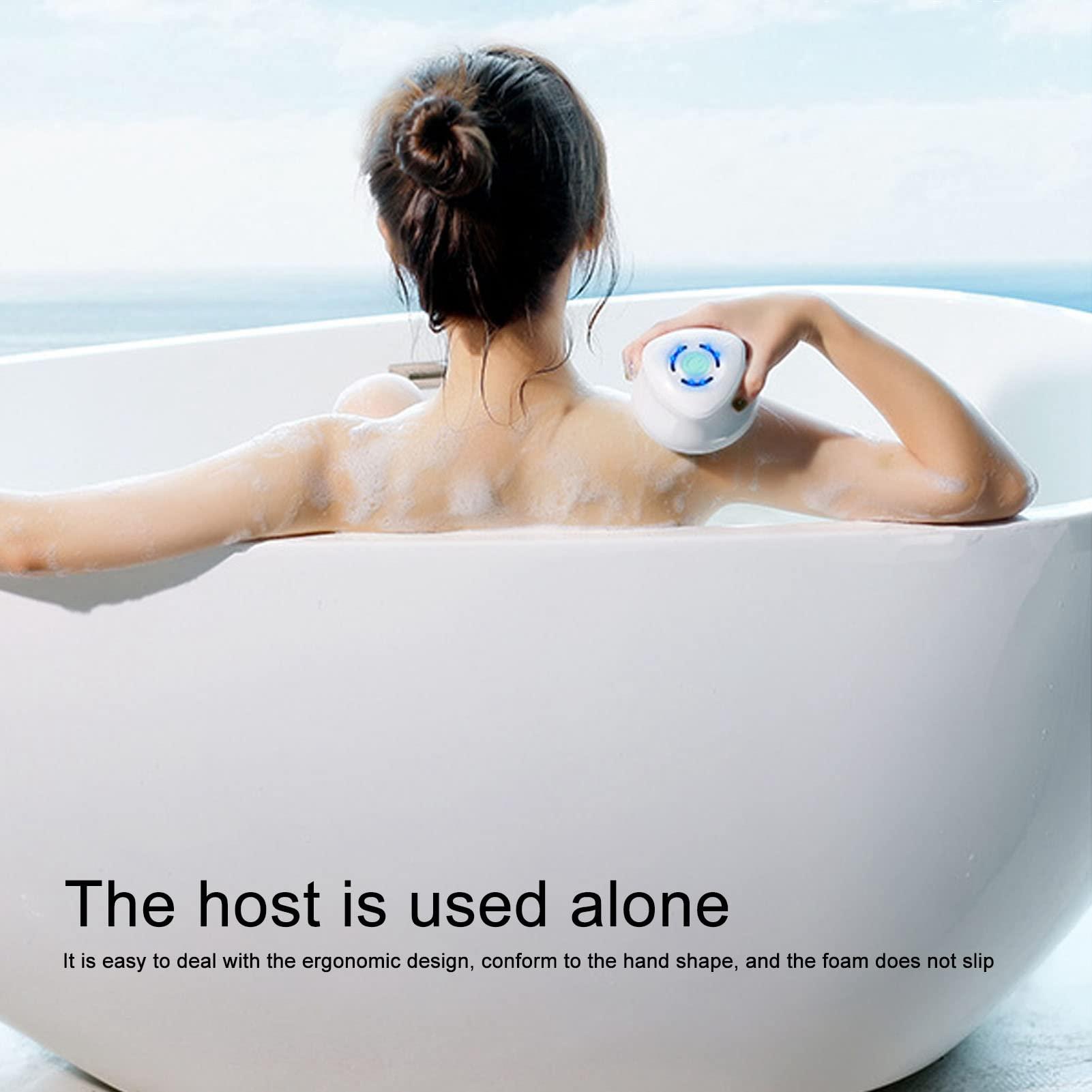 TIKATARER Automatic Back Scrubber for Shower, Fully Automatic Electric Bath Brush Electric Body Brush Back Brush Long Handle Shower Back Brush for Elderly Pregnant Women Children White