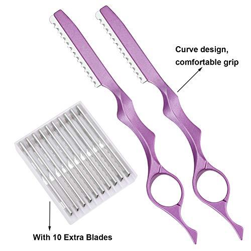 Mudder 12 Pieces Hair Styling Thinning Razor Set, 2 Pieces Hair Styling Razor Cutting Texturizing and 10 Pieces Replacement Spare Blades for Salon Home Christmas Valentines Day Giving(Pink)